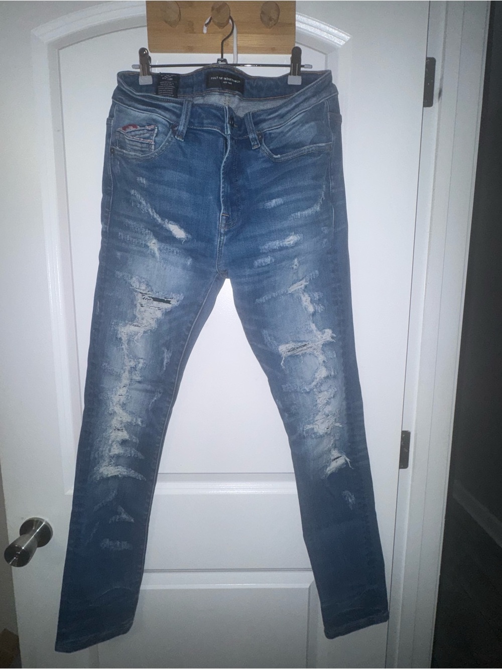 Cult of Individuality Distressed Punk Super Skinny Jeans - Blue